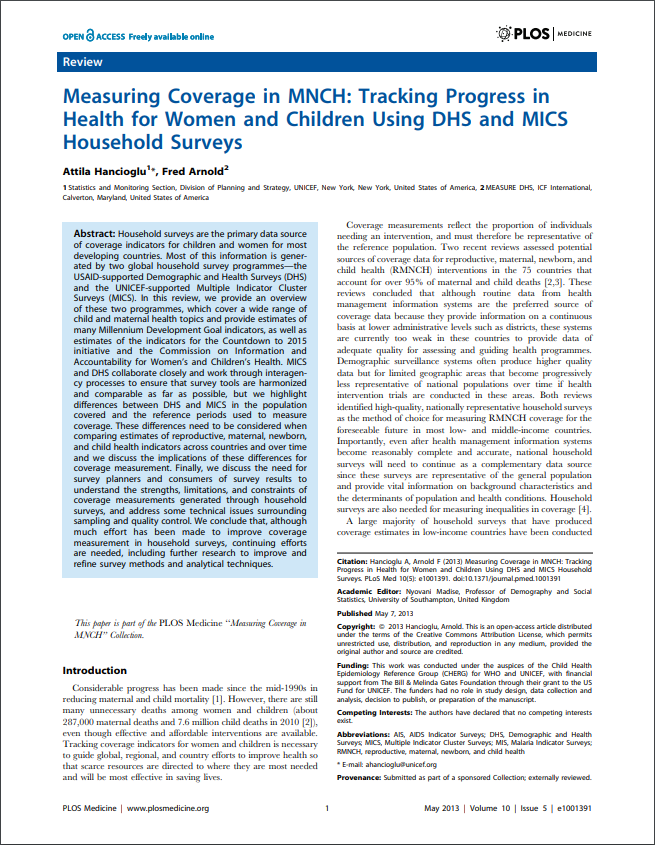 Mics Paper Cover   Measuring Coverage In Mnch